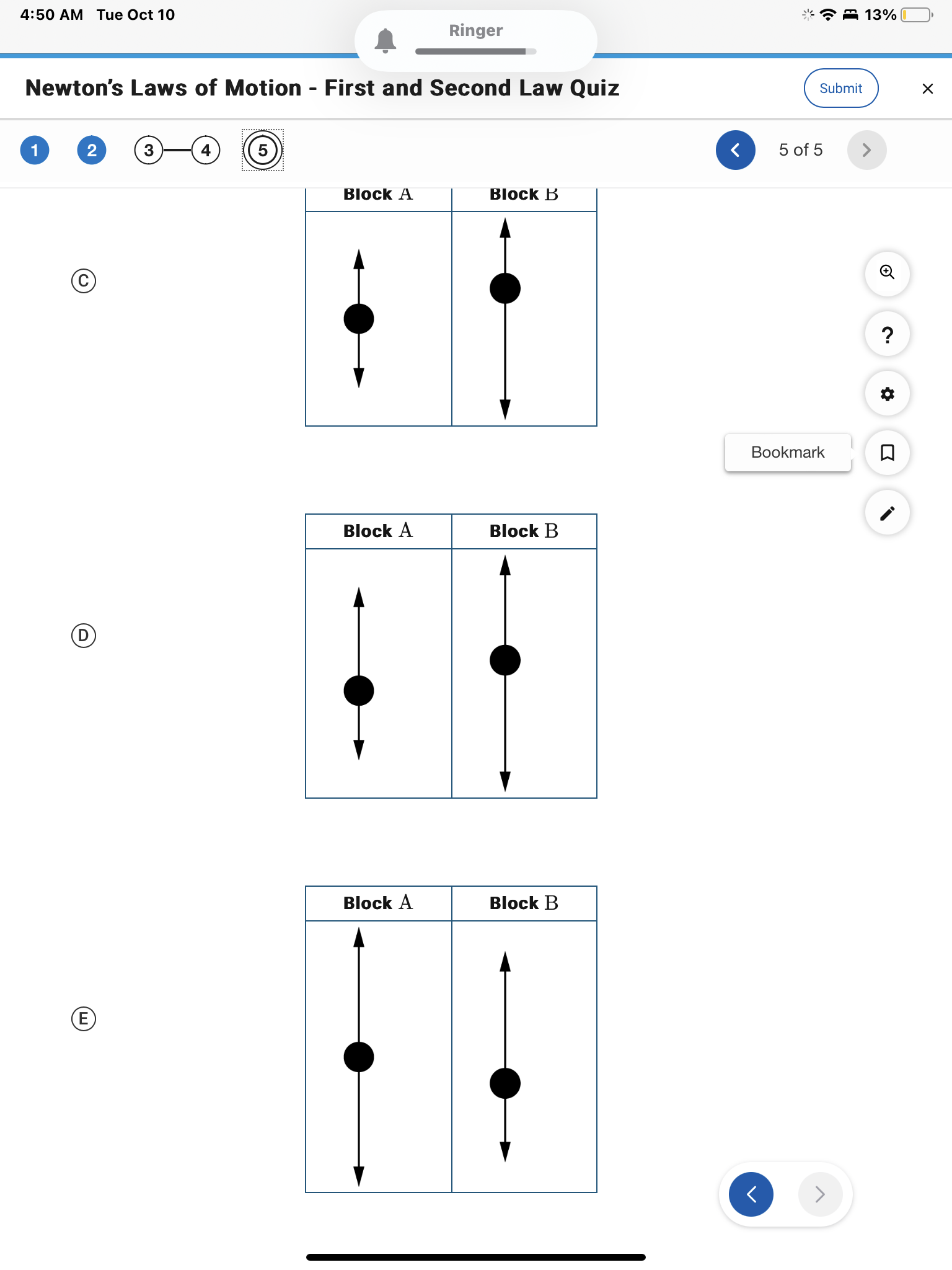 following sets of graphs best represents the speed of the block and