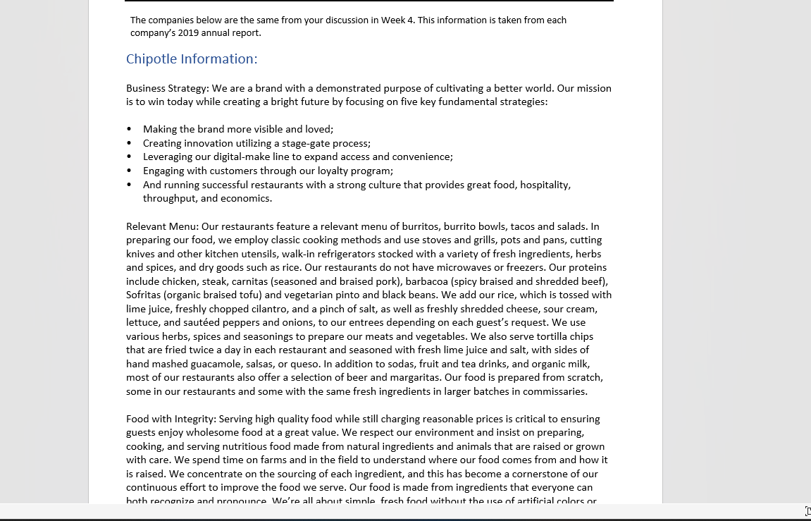 industry for Chipotle2. Describe how chipotle strength can be used to meet