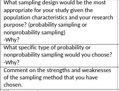  What sampling design would be the most appropriate for your study
