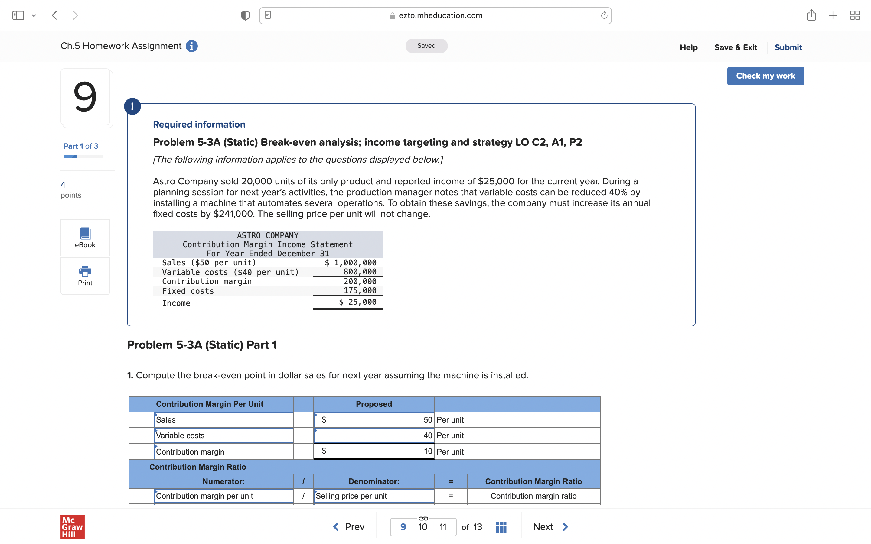  > ezto.mheducation.com C + 88 Ch.5 Homework Assignment i Saved Help
