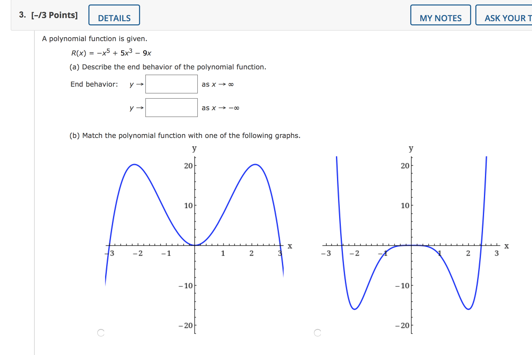 function. End behavior: y - as X -> co as X ->