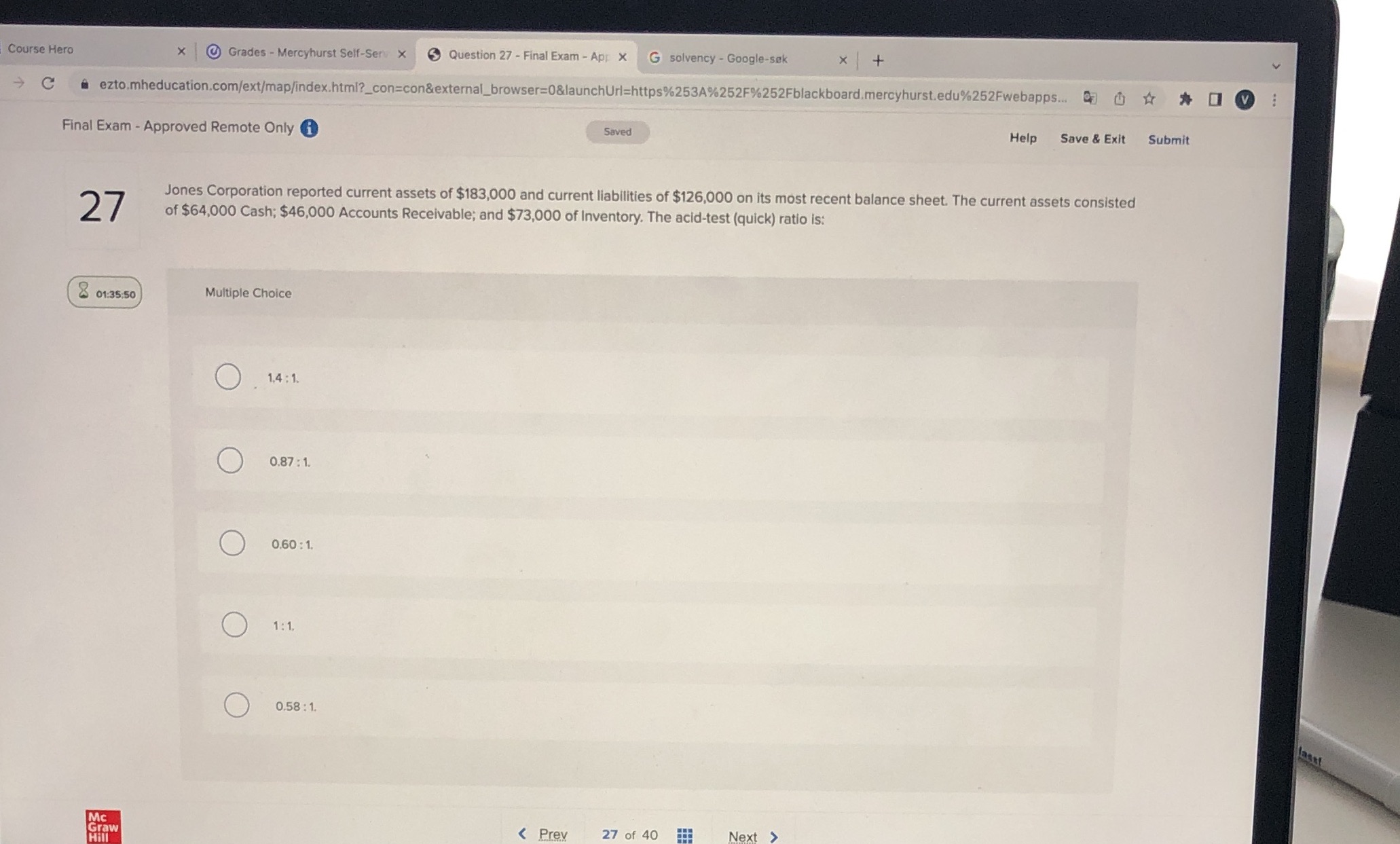 Course Hero x Grades - Mercyhurst Self-Serv X Question 27 -