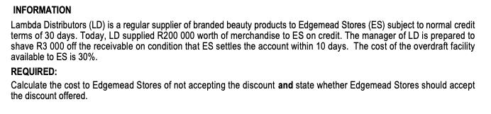 INFORMATION Lambda Distributors (LD) is a regular supplier of branded beauty