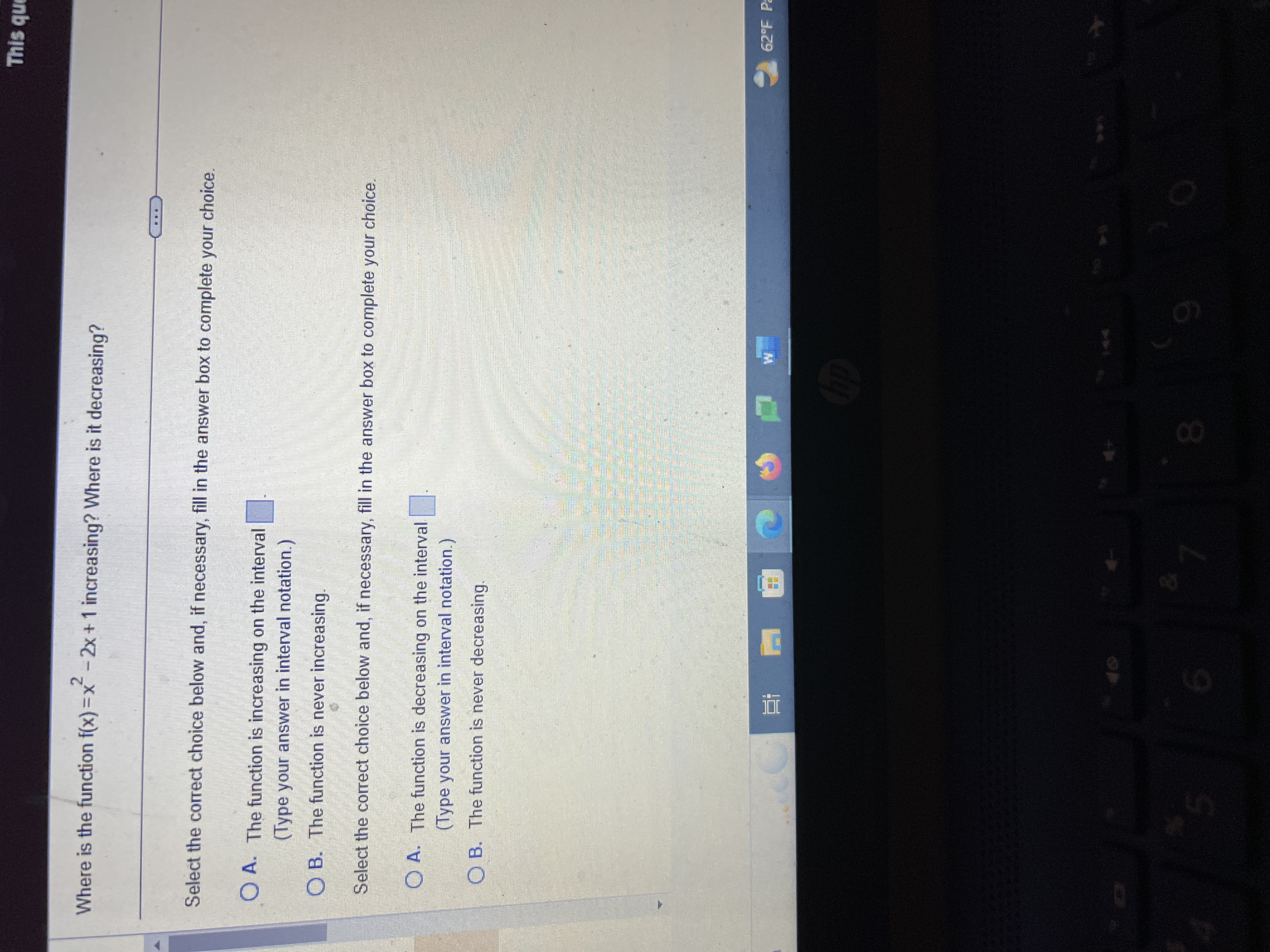  This qu Where is the function f(x) =x -2x + 1