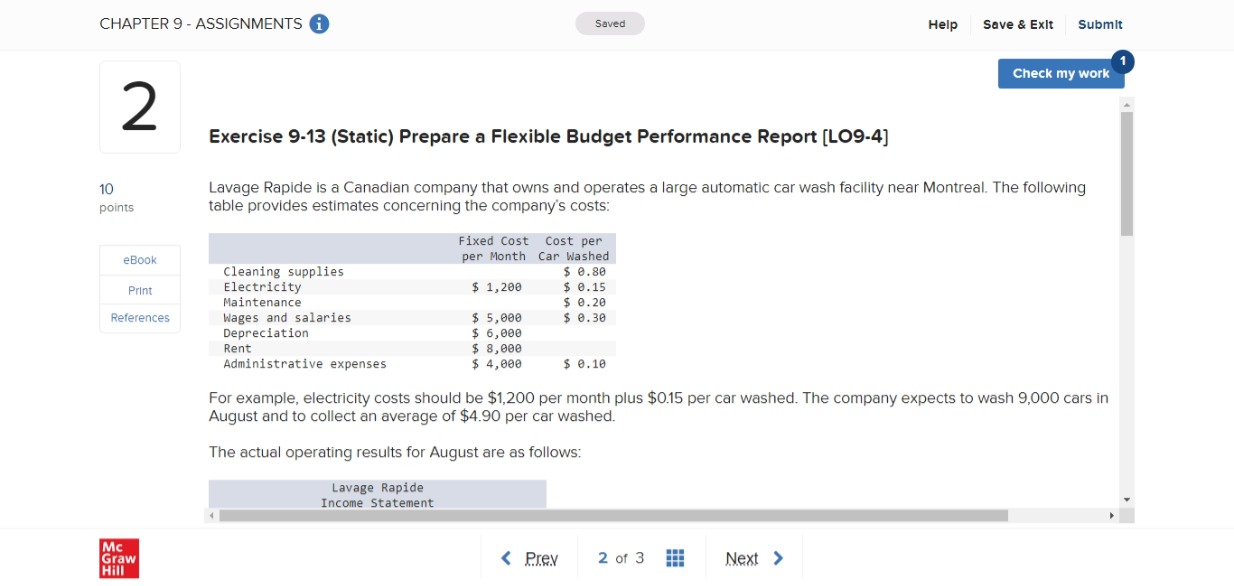  CHAPTER 9 - ASSIGNMENTS Saved Help Save & Exit Submit Check
