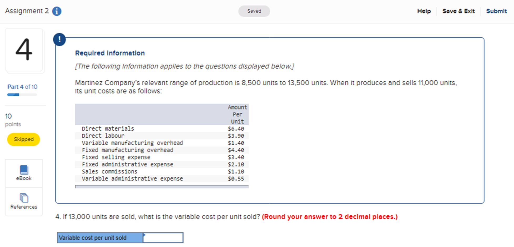  Assignment 2 i Saved Help Save & Exit Submit Required Information
