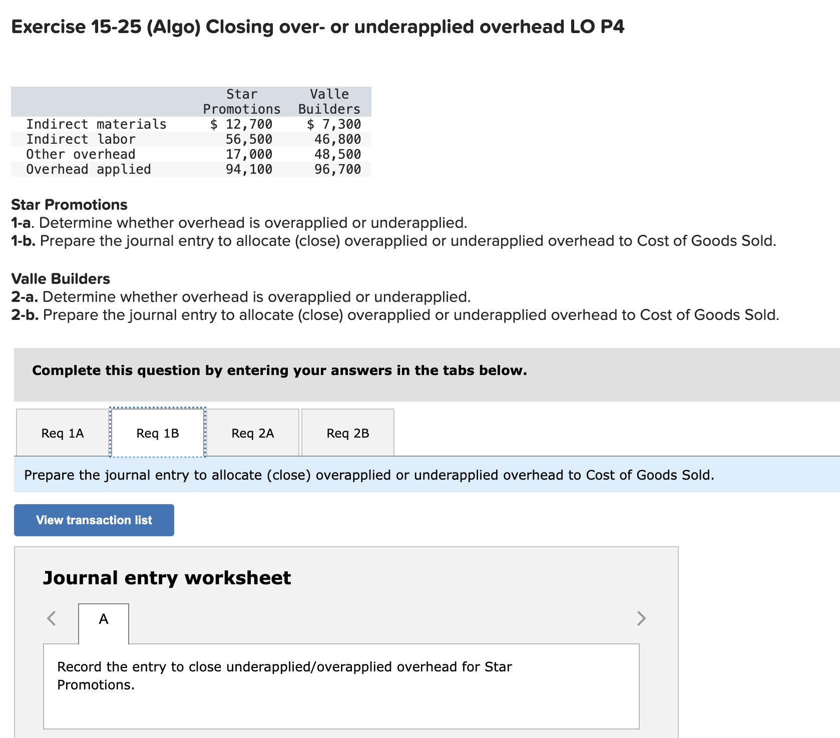 Valle Promotions Builders Indirect materials $ 12, 700 $ 7,300 Indirect labor