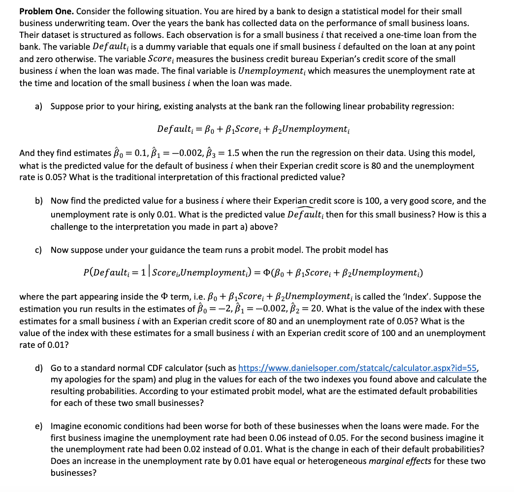 Hello, I would appreciate any help with this question! Problem One. Consider