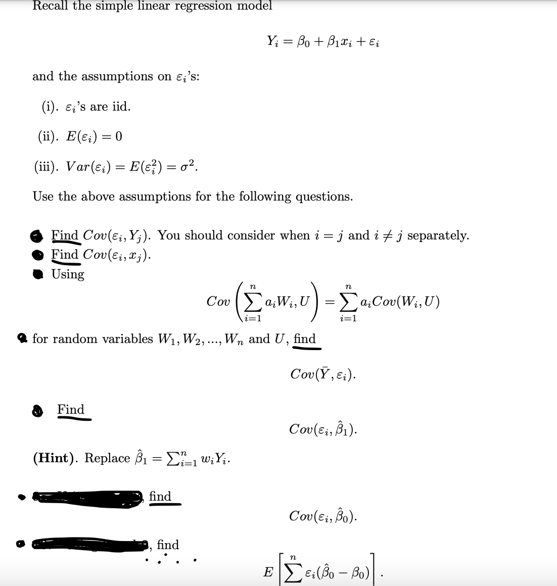  Recall the simple linear regression model Yi = Bo + Bli