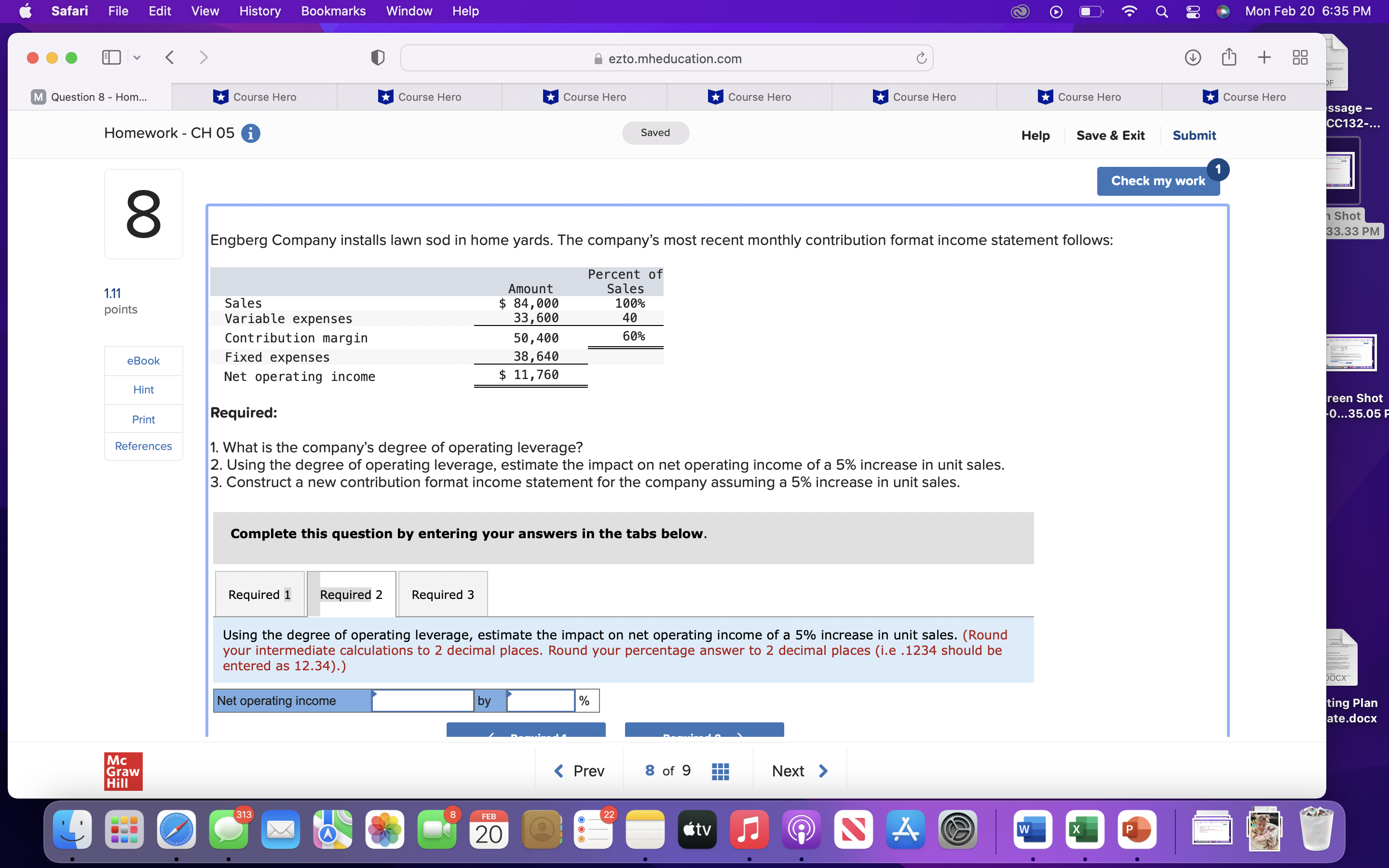 Window Help a ezto.mheducation.com QUestion 8 - Hom... Homework - 1.11 points