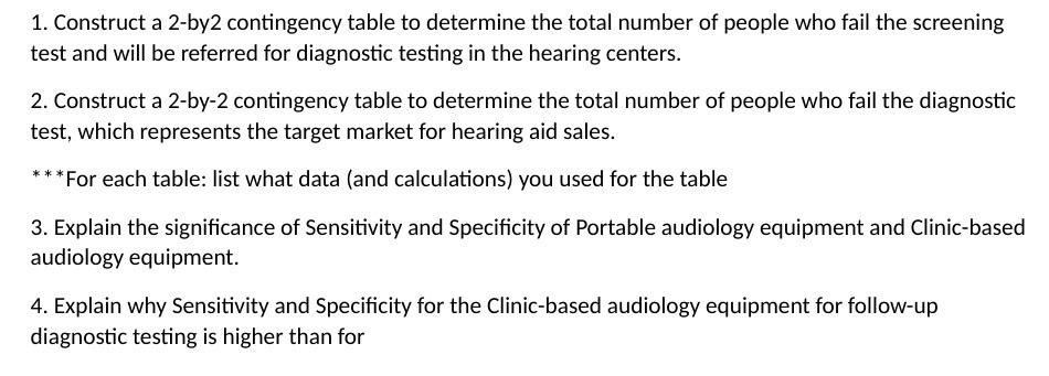  1. Construct a 2-by2 contingency table to determine the total number