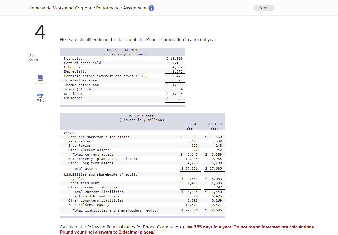 Need help with b, c, g, and h Homework: Measuring Corporate Performance