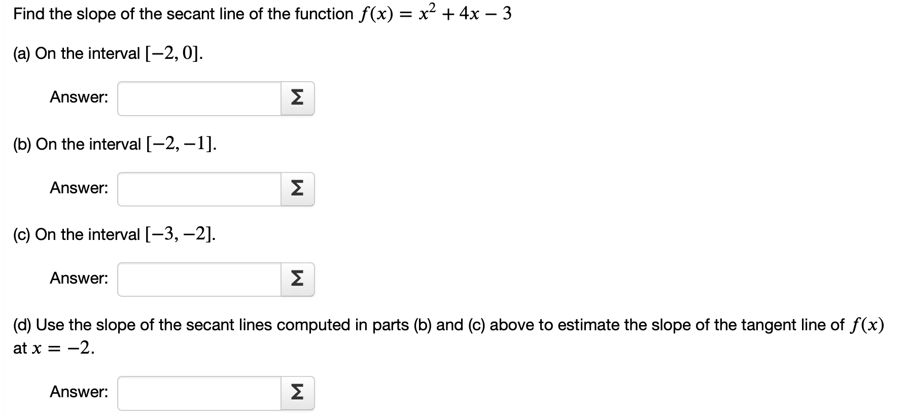 of change of the function between the x coordinates of the two