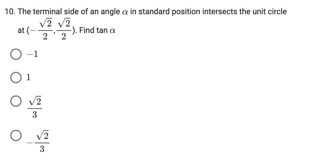 the unit circle at (15.15). Find sina. Oi 5 03 5 O1