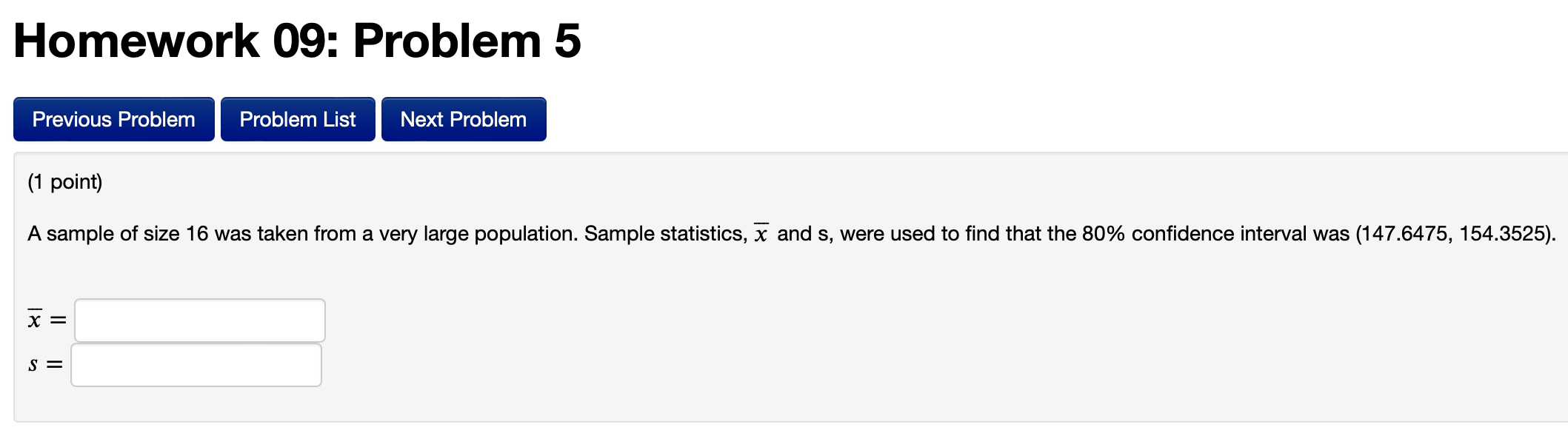 point) A random sample of 11 measurements was selected from a population
