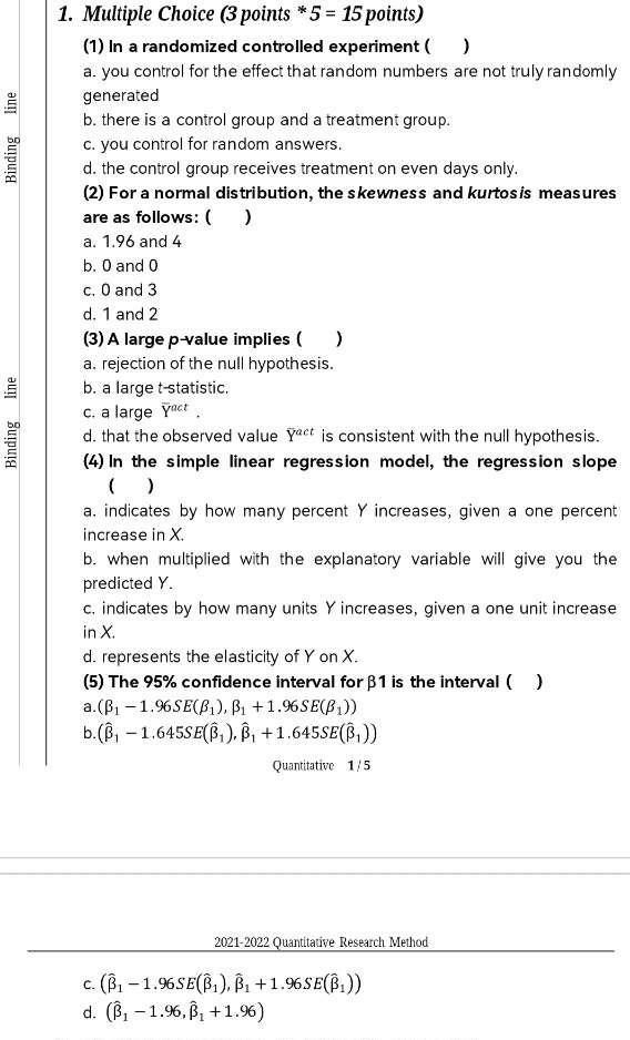  line Binding line Bin ding 1. Multiple Choice (Bpoints *5 =