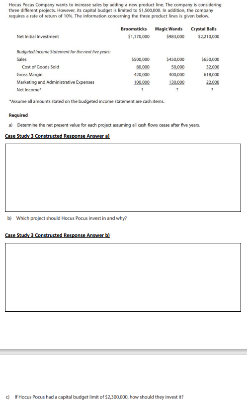  Hocus Pocus Company wants to increase sales by adding a new