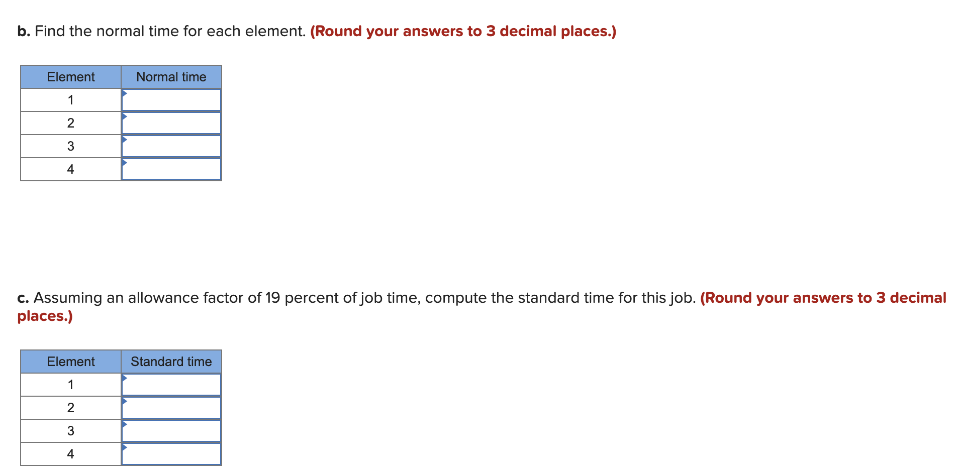 that contains four elements. The observed times and performance ratings for six