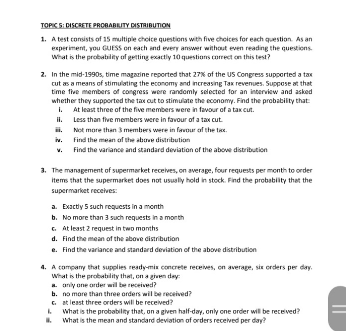 statistics TOPIC 5: DISCRETE PROBABILITY DISTRIBUTION 1. A test consists of 15