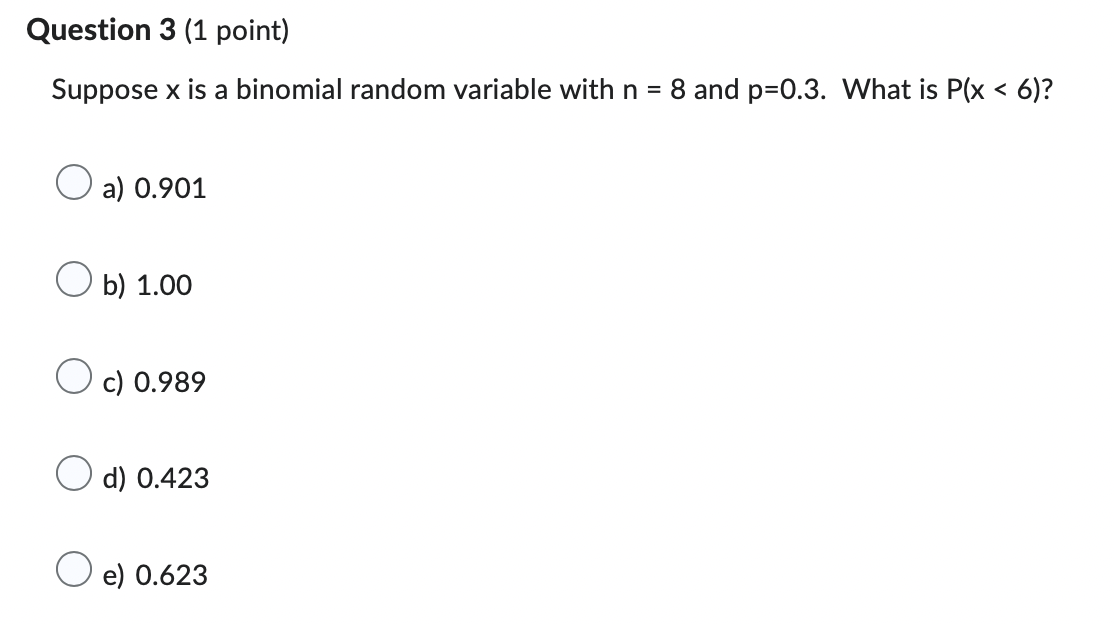 mean u? Ca) 16 Oh) 48 CC} 60 Question 2 (1 point)
