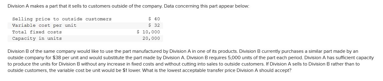 How do you do this? Division A makes a part that it
