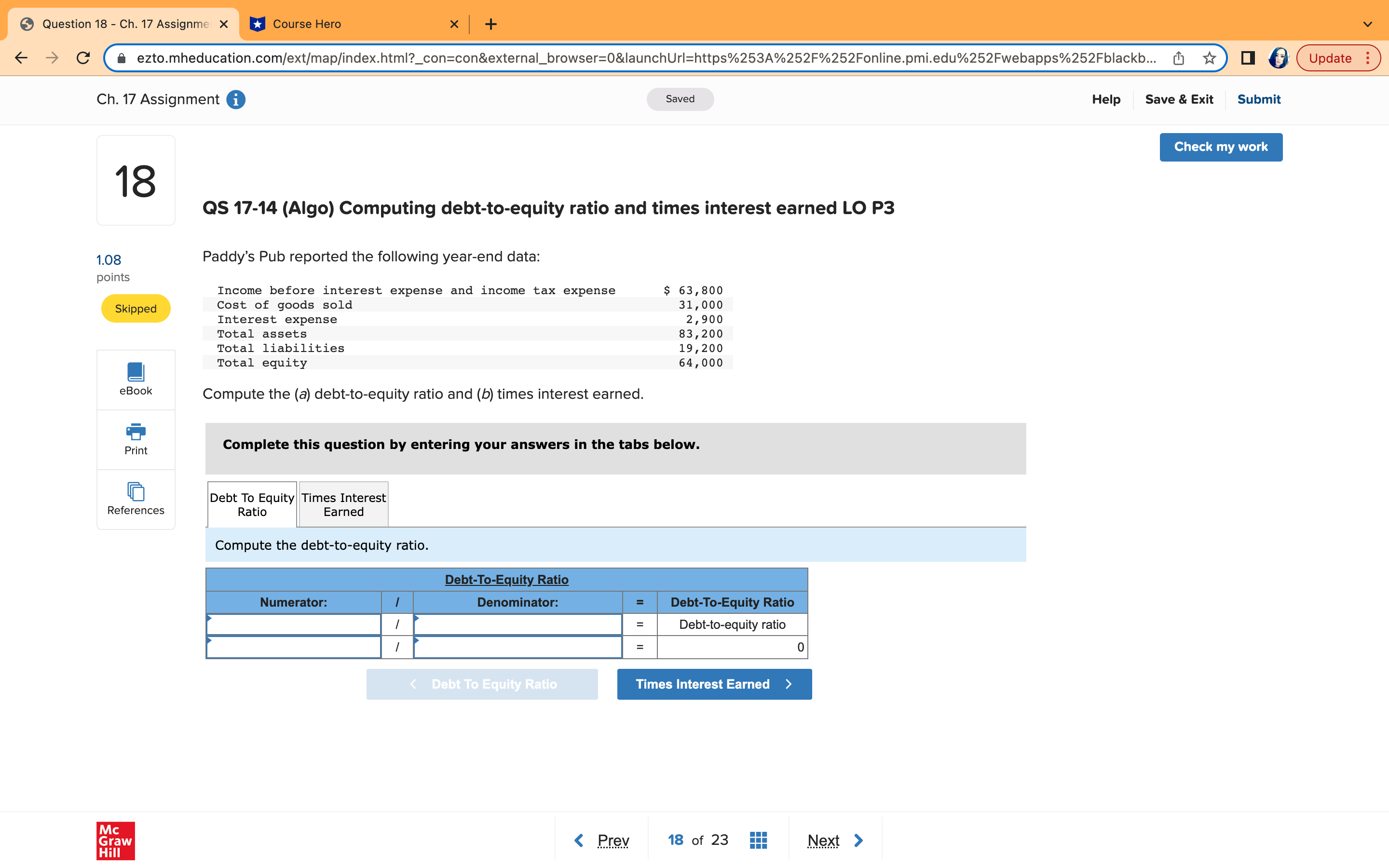 Question 18 - Ch. 17 Assignme X Course Hero X +