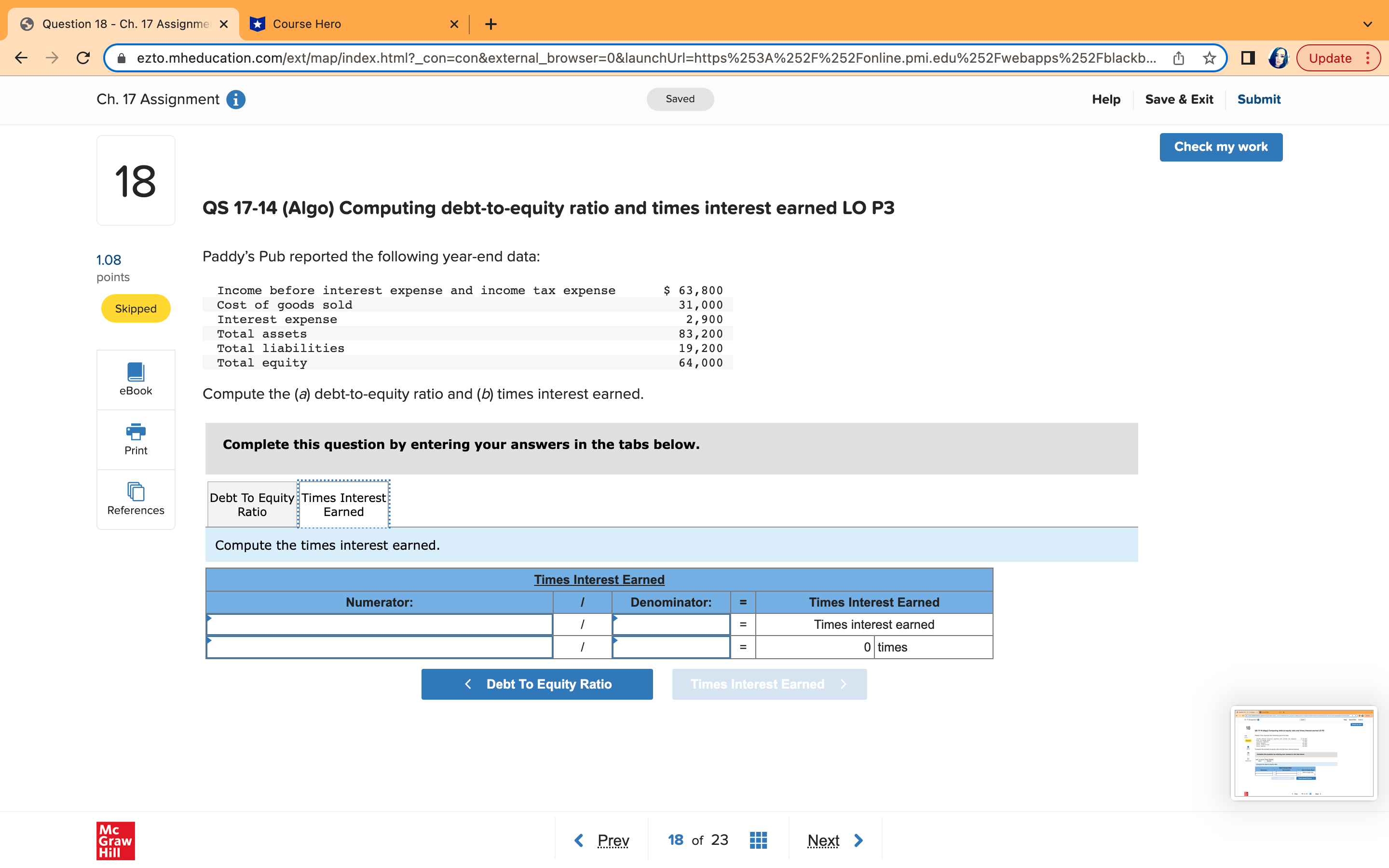 C ezto.mheducation.com/ext/map/index.html?_con=con&external_browser=0&launchUrl=https%253A%252F%252Fonline.pmi.edu%252Fwebapps%252Fblackb... Update : Ch. 17 Assignment i Saved Help Save &