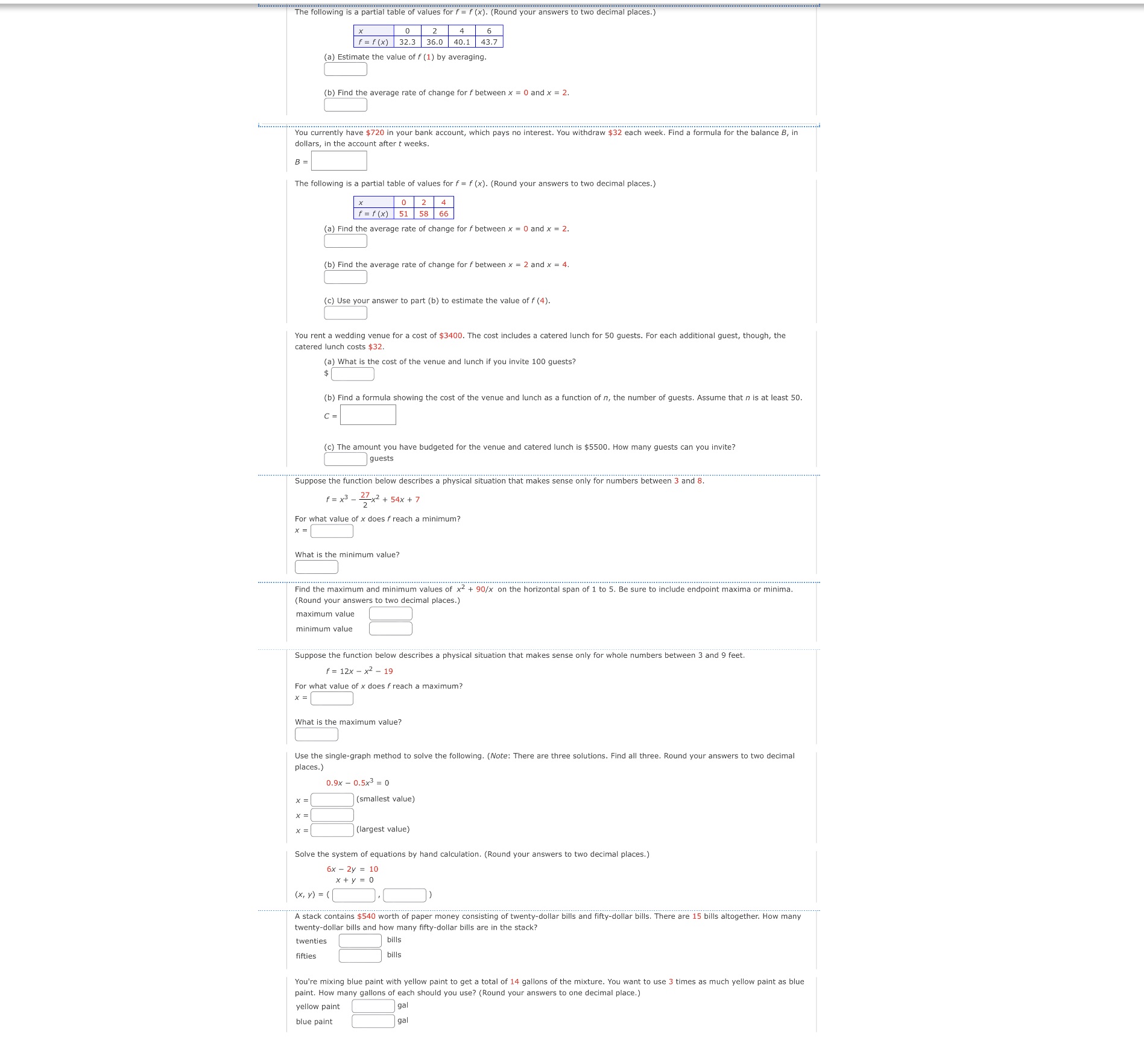 Unit 1 homework " The following is a partial table of values