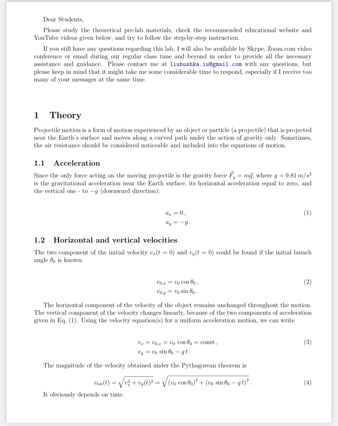 Dear Students, Please study the theoretical pre-lab materials, check the recommended
