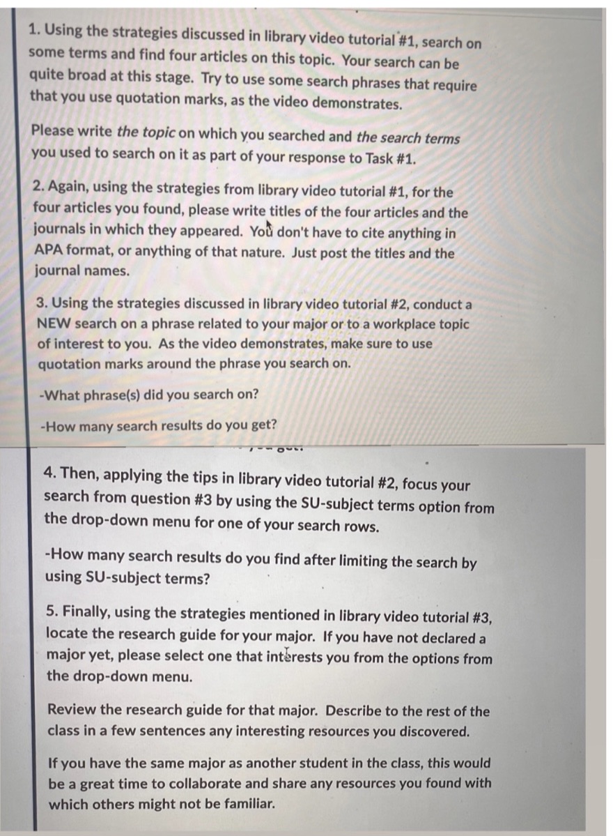 I have an assignment which is called an Exercises on library tutorials