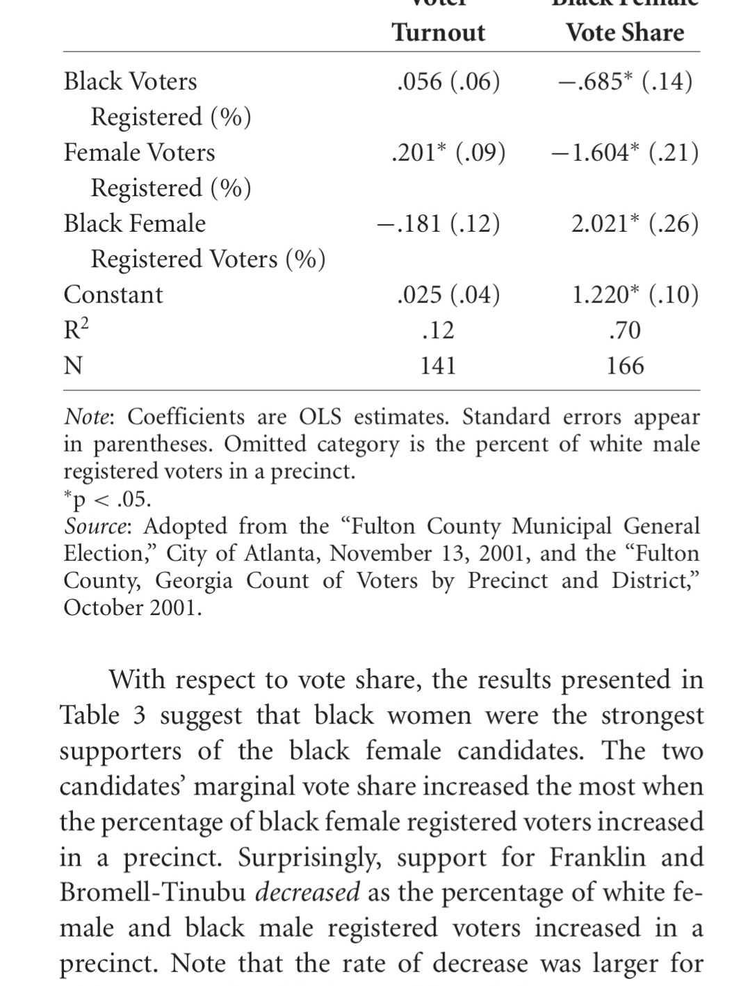 Make sure to address statistical significance using the coefficient and standard error