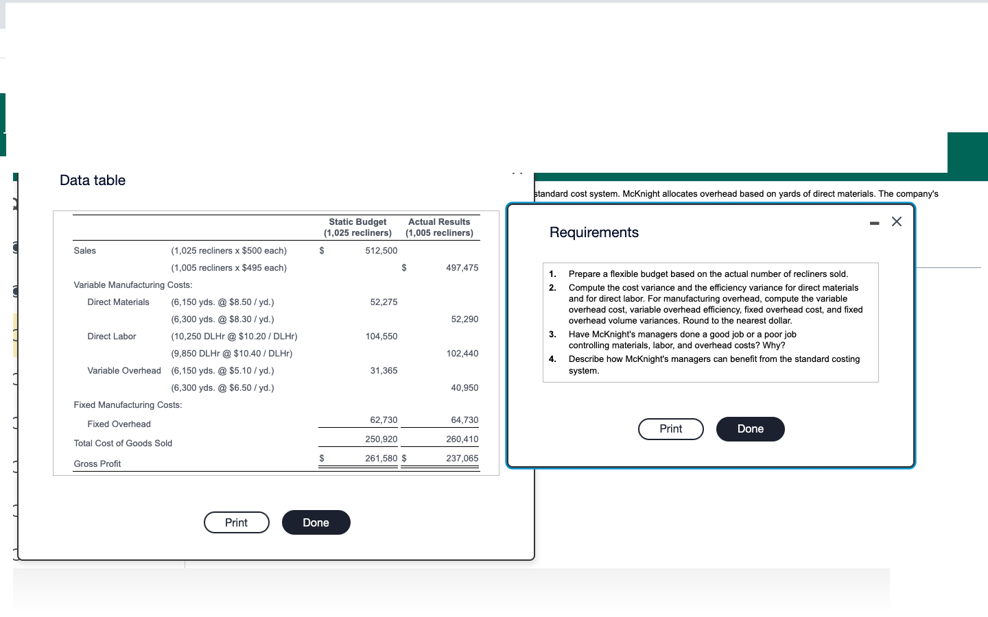  Data table standard cost system. Mcknight allocates overhead based on yards