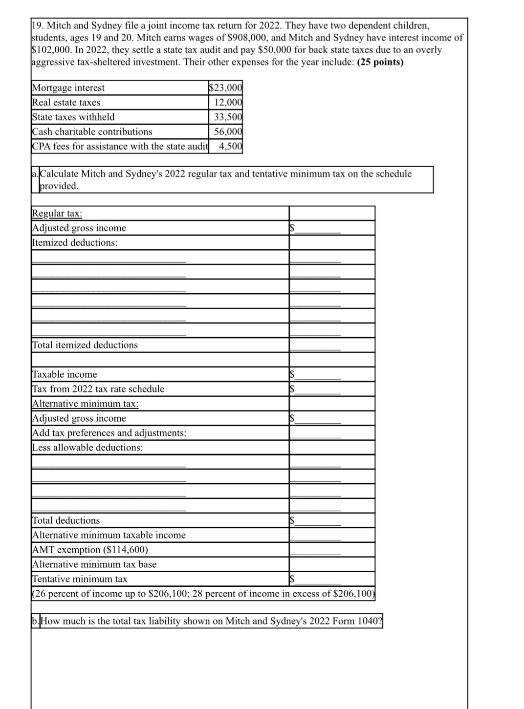 Answer each part from this problem #19 19. Mitch and Sydney file