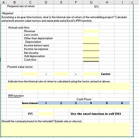  A B C E F G H I J Required rate