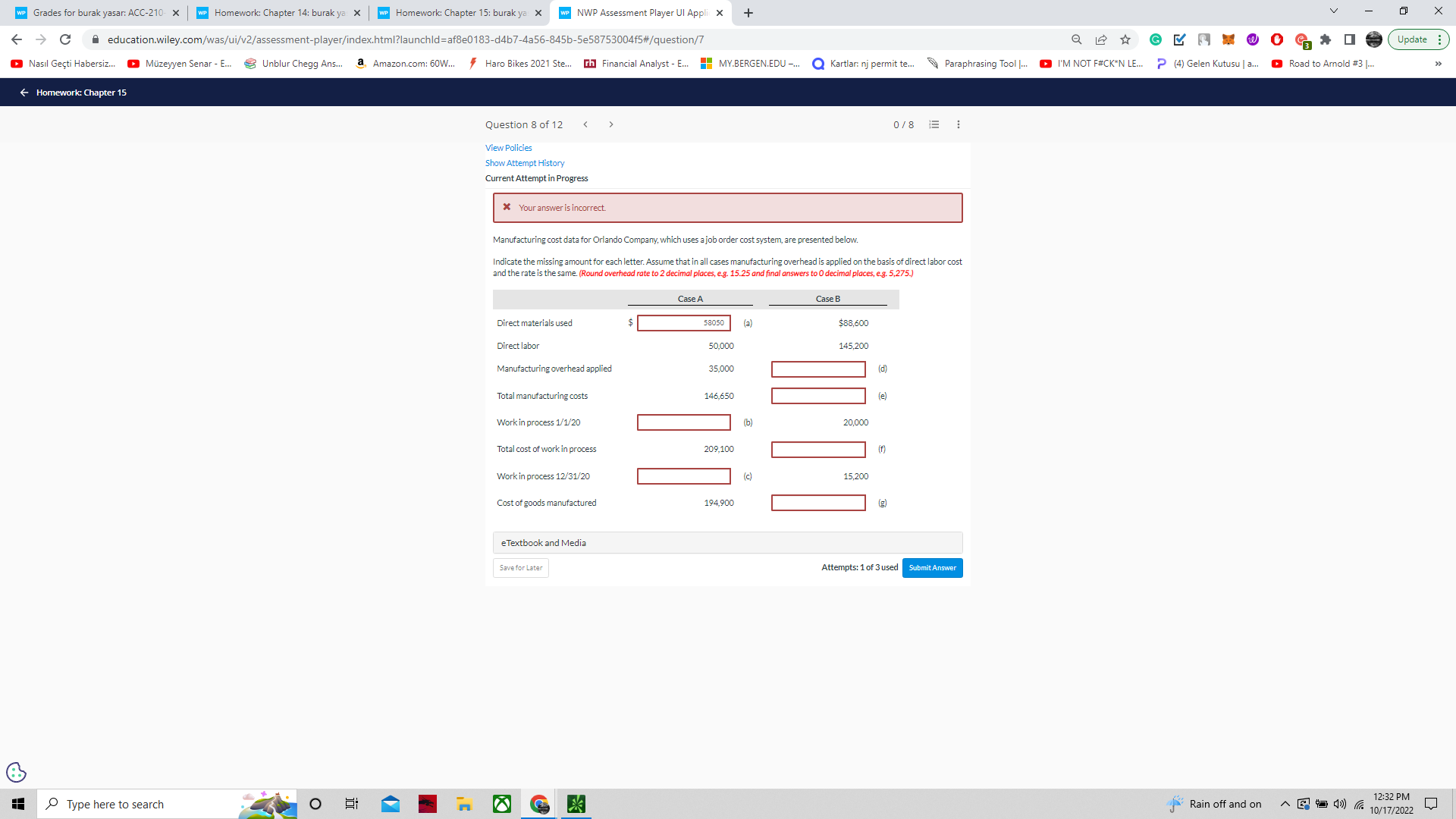  WP Grades for burak yasar: ACC-210- x WP Homework: Chapter 14: