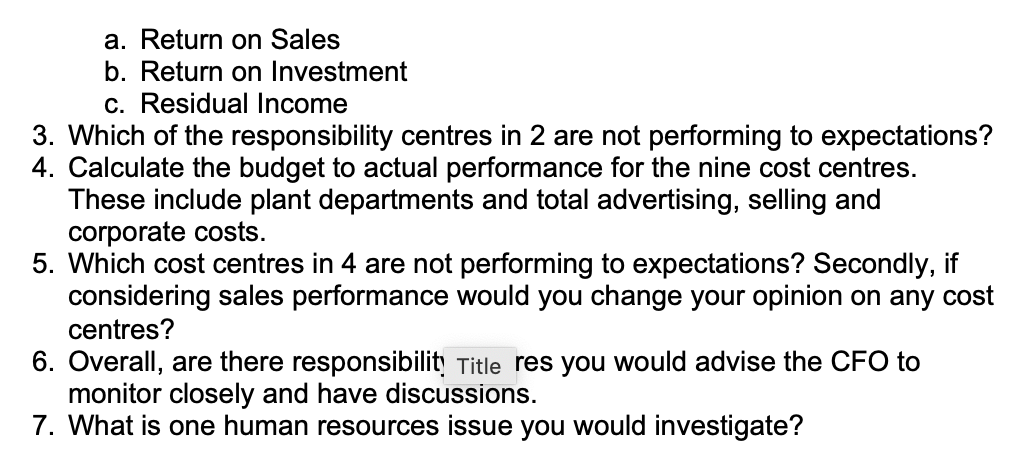 one decimal.Note that there are several cost centres, profit centres and investment