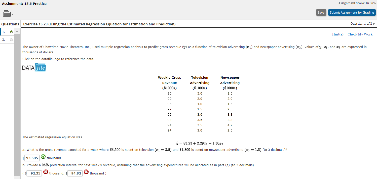 Assignment: 15.6 Practice Assignment Score: 16.66% Save Submit Assignment for Grading