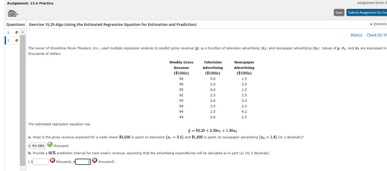 Questions Exercise 15.29 (Using the Estimated Regression Equation for Estimation and Prediction)