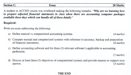  Section C: Essay 20 Marks A student in ACC503 course was