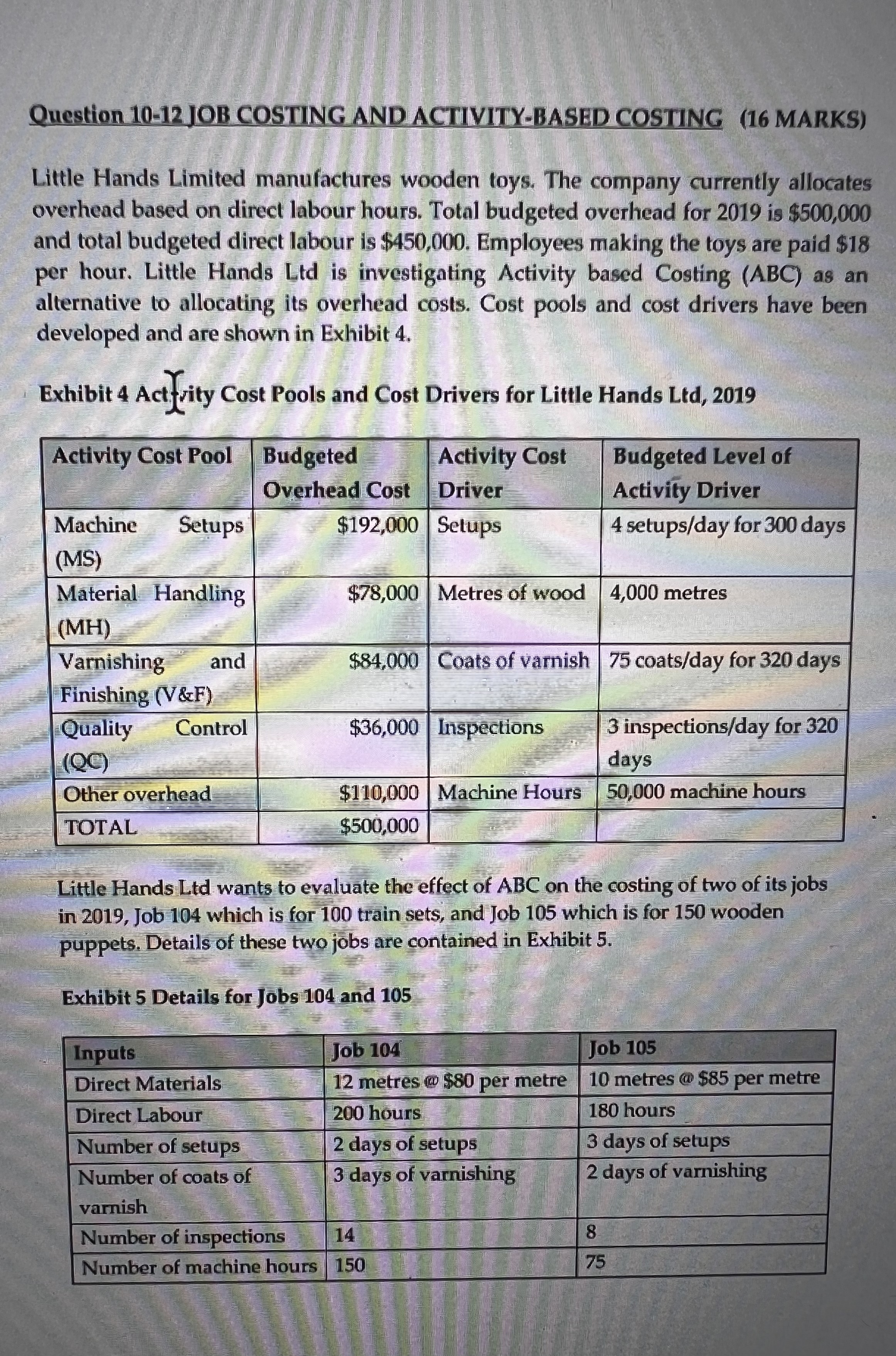 Calculate the total cost of Job 104 and Job 105 using the
