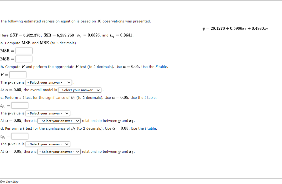 The following estimated regression equation is based on 10 observations was