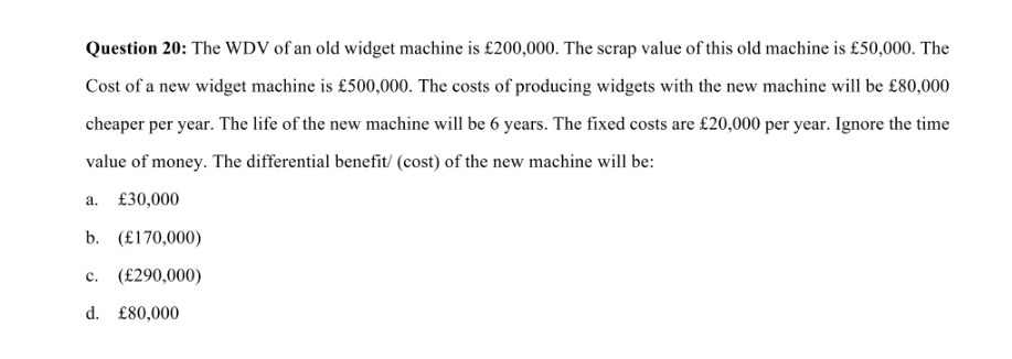 how do I solve this? Question 20: The WDV of an old