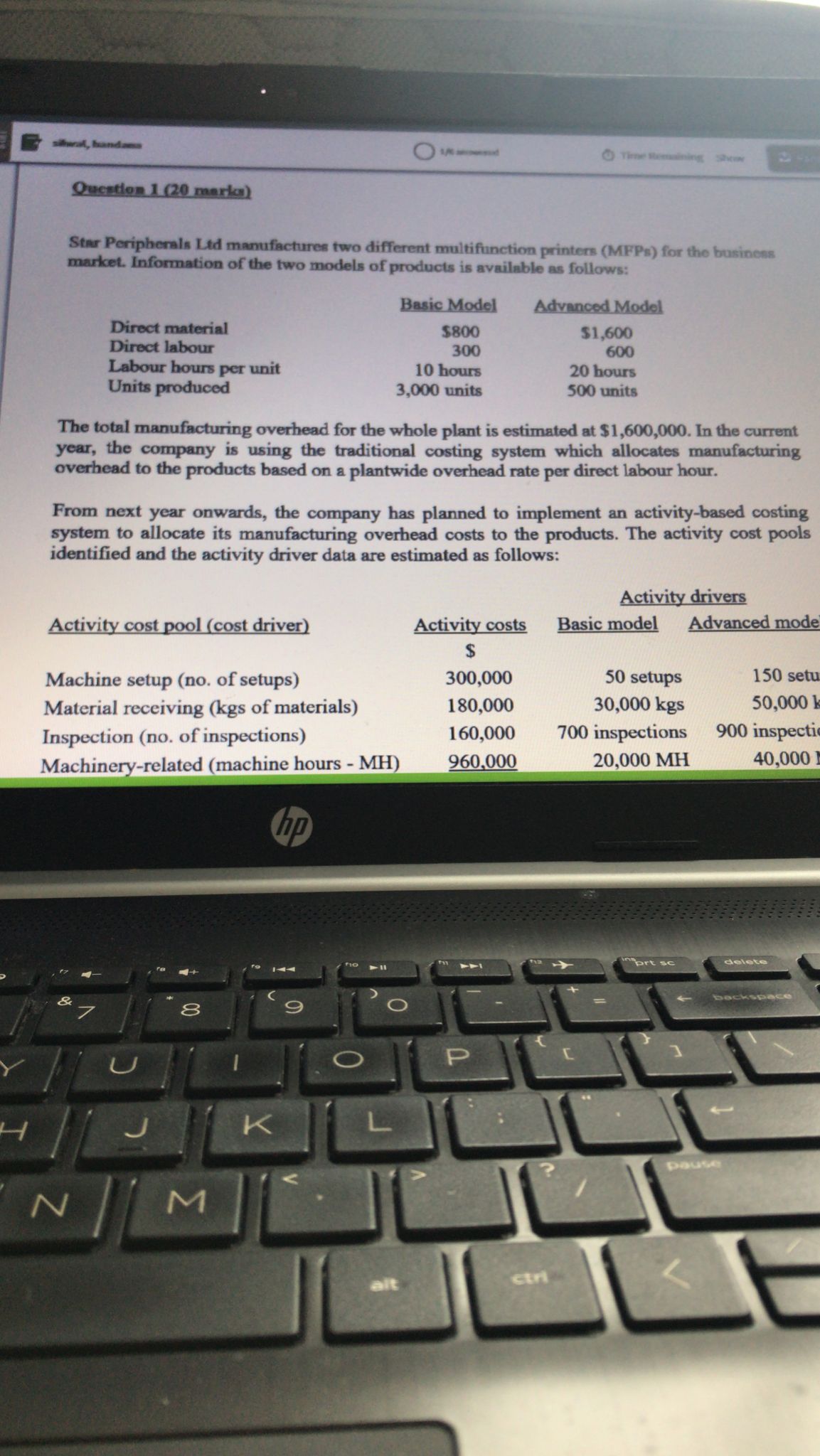  ) Time Remaining Score Question 1 (20 marks) Star Peripherals Lid