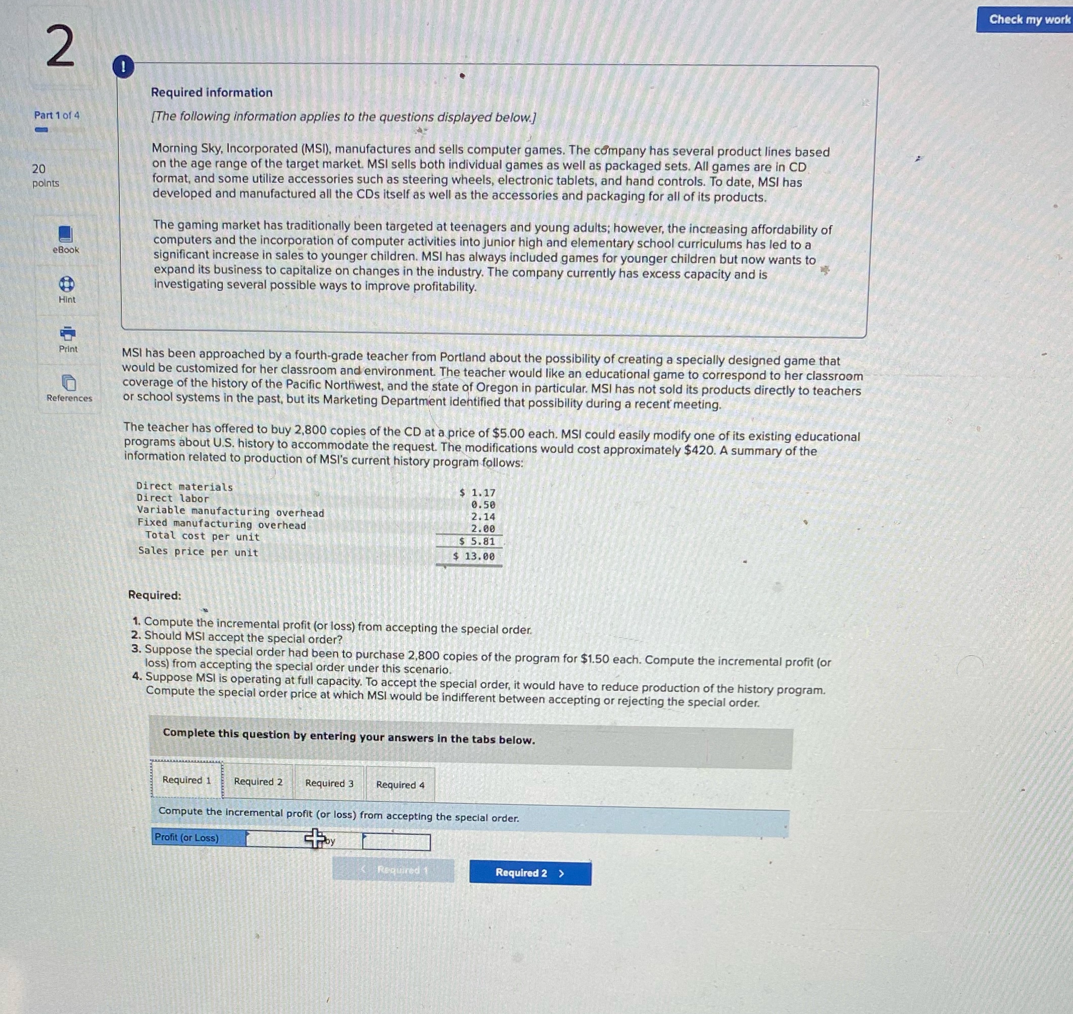 Please help me Check my work 2 Required information Part 1 of