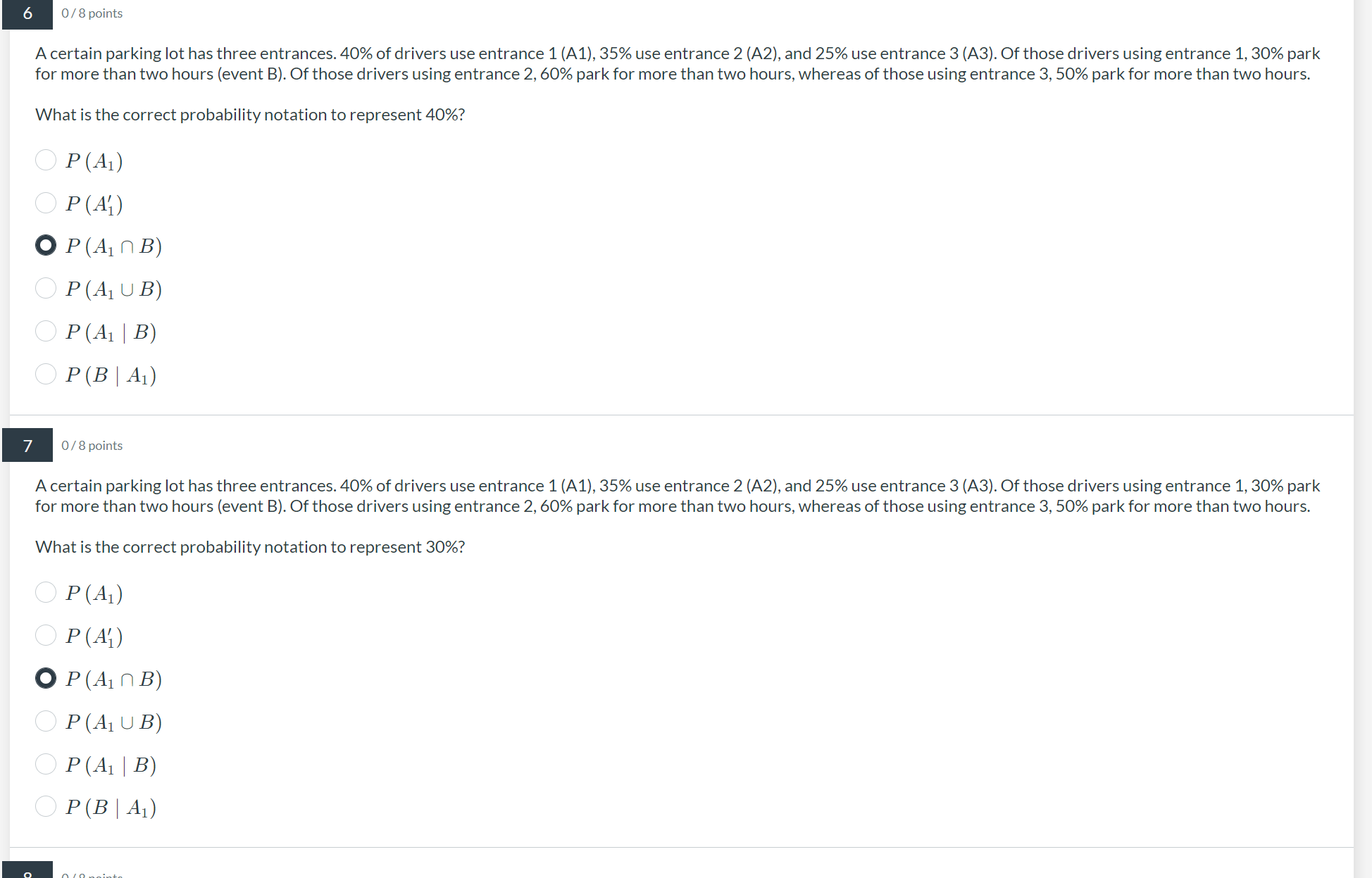  n 0 / 8 points A certain parking lot has three
