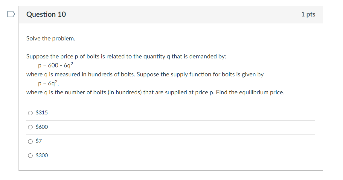 O 9.75 O 8.75D Question 4 1 pts Solve the problem. Given