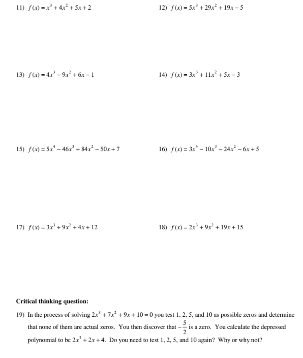 Date Period_ State the possible rational zeros for each function. 1) f(x)
