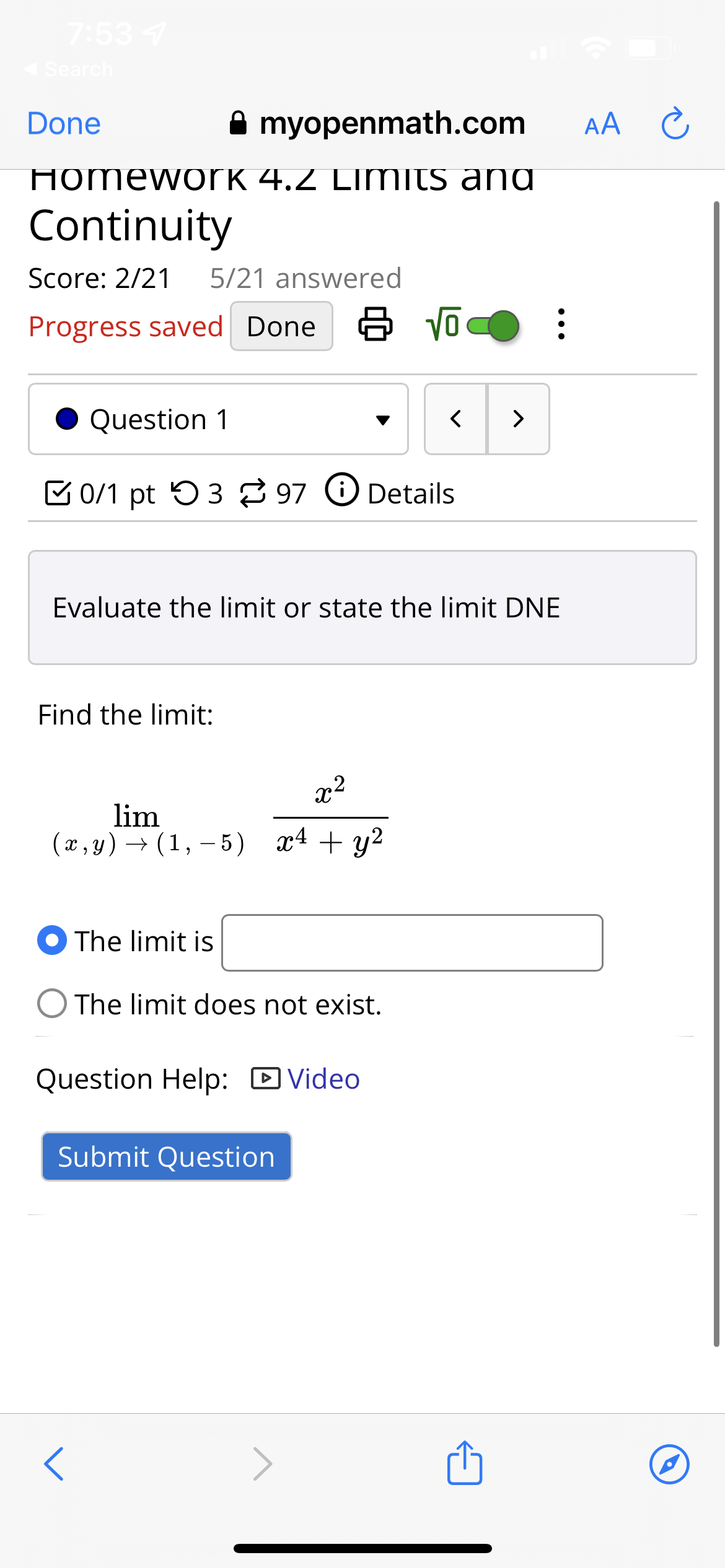 the limit Does Not Exist: x-y-1 lim (2, y) -+ (4, 3)