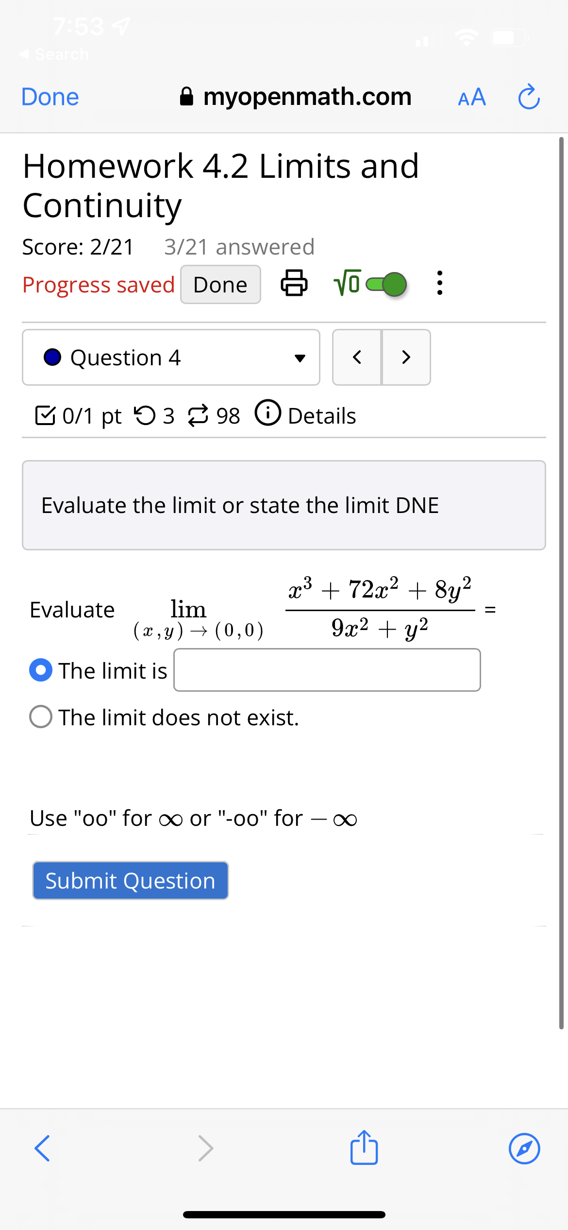 x- y - 1 Question Help: Video Submit Question7:53 1 Search Done
