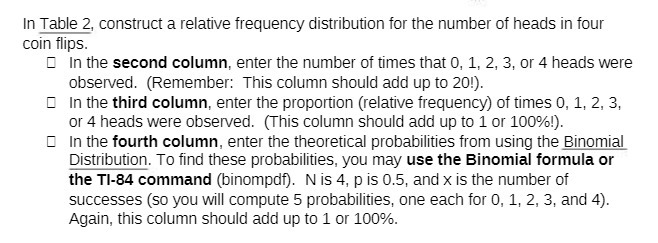  In Table 2, construct a relative frequency distribution for the number